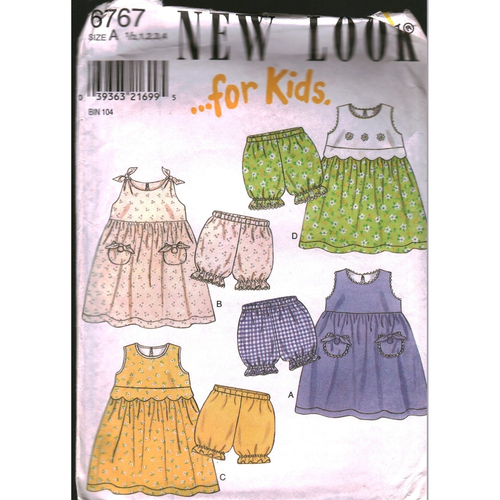New Look 6767 Sewing Pattern Toddler Girls Dress Bloomers Size A 1/2-1 cut